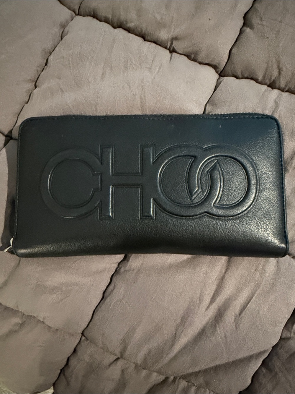 Embossed Logo Jimmy Choo Zip Wallet in Black